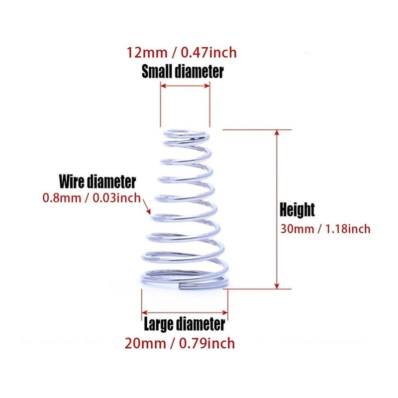 Cilky 20pcs 304 Stainless Steel Taper Spring, Conical Cone Compression Spring, Tower Pressure Spring Wire Dia 0.3-0.8mm Height5~30mm ( Size : 0.8x12-20x30mm ) - Image 2